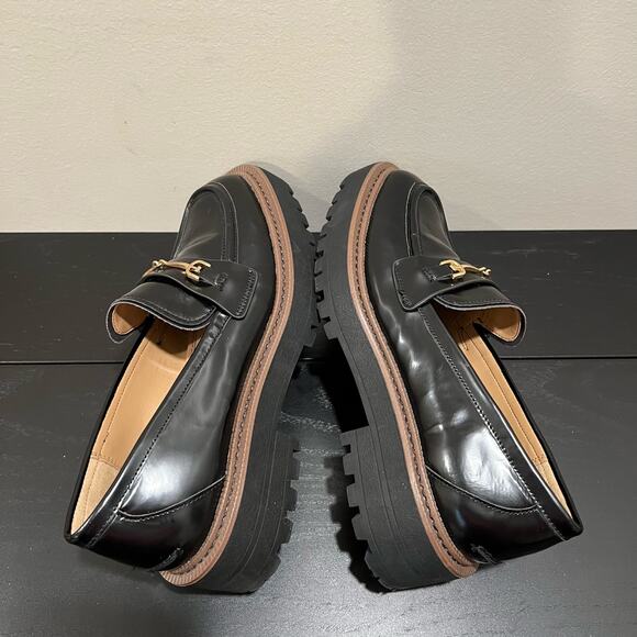 Sam Edelman Glossy Black Loafers with Gold Accent - Picture 11 of 13